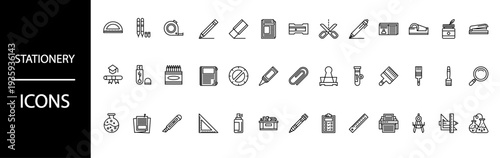 Collection of modern stationery icons for business and education
