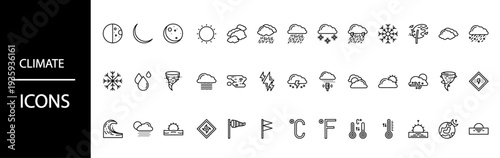 Climate icons set for weather forecast and temperature display