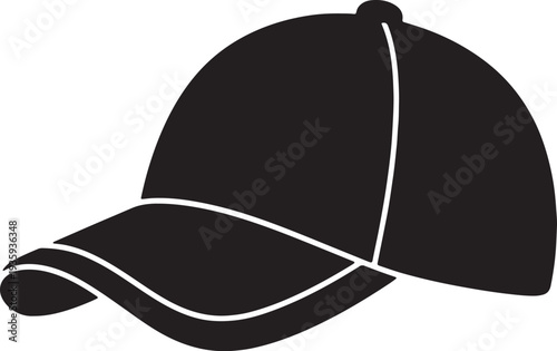 Black baseball cap with white outline silhouette also transparent background