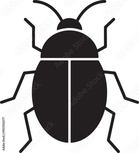 Black beetle silhouette with six legs and two antennae also transparent background insect