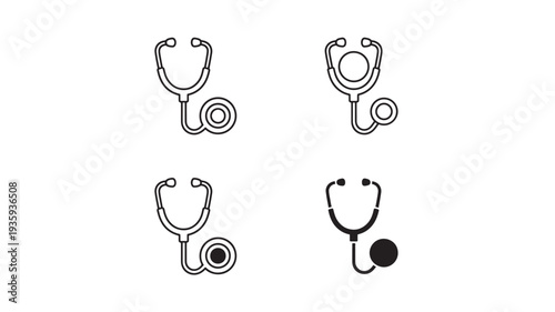 Stethoscopes icon set with outline and filled versions for medical symbols... featuring stethoscope, doctor, healthcare with hospital and clinic