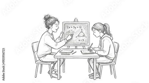 A gentle teacher guides a student through mathematical concepts at a study table