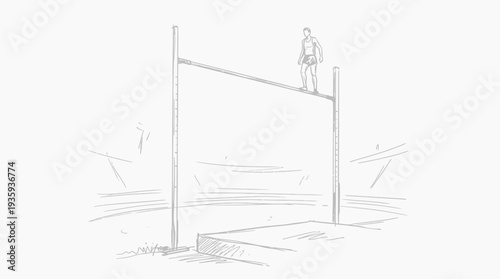 A sketch of an athlete balancing on a high bar in a sports competition