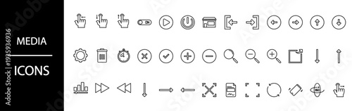 Collection of modern media and interface icons for digital design