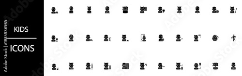 Collection of cute kids icons for design and educational use