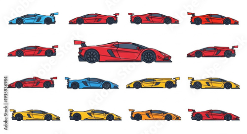 Collection of Sports Cars Side View.