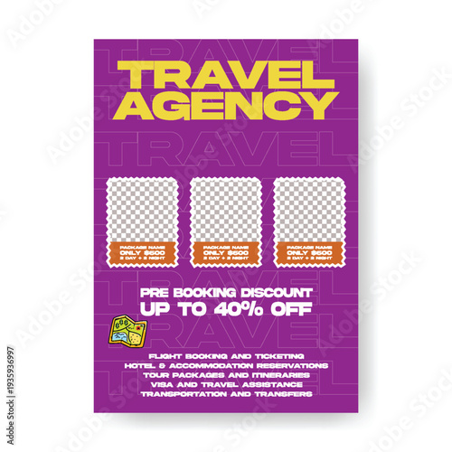 Retro Vintage Style Tourism Agency Flyer Template for Summer Holiday Vacation, Luxury Resort Promotion Poster, Travel Booking Leaflet, Visa Assistance, Global Travel Online Reservation