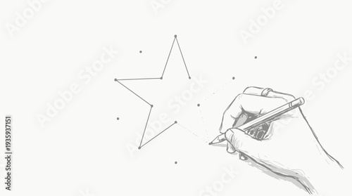Hand drawing a star connect-the-dots puzzle with a pencil on a light background