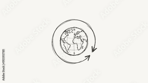 Hand-drawn global circulation diagram with earth illustration and circular arrows