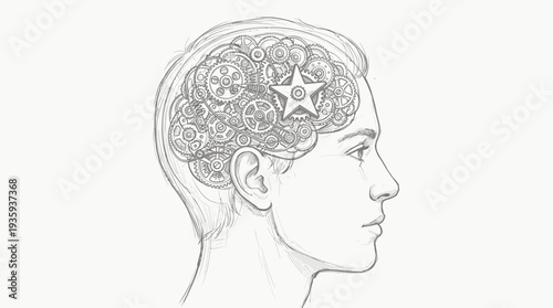Intricate Cogwheel Brain Illustrating Complex Thought Processes and Innovation