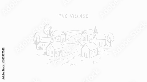 Sketch of interconnected houses in a quaint village symbolizing community and network