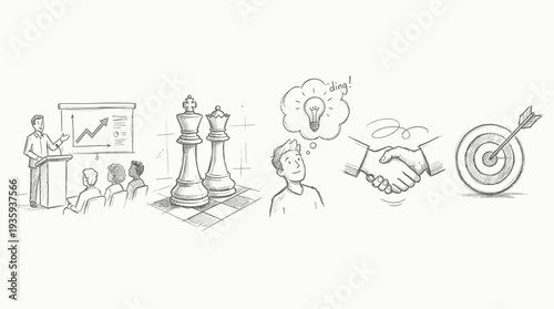 Strategic business planning collaboration and achieving goals with innovative ideas