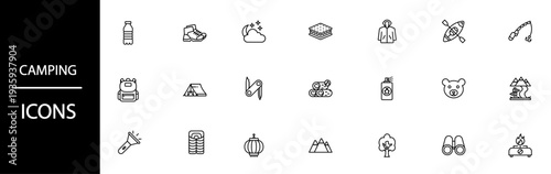 Camping icons for outdoor adventures and travel