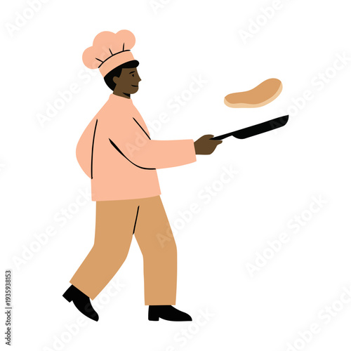 vector illustration professional chef cooking pancakes