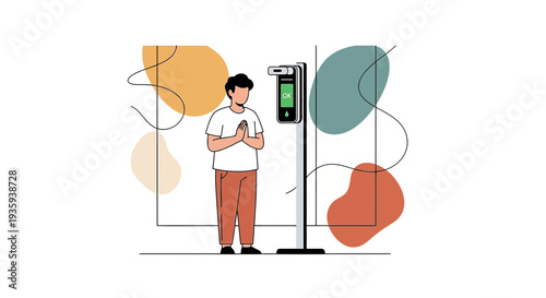 Man Using Thermal Scanner for Temperature Check, Health Screening, COVID-19 Prevention