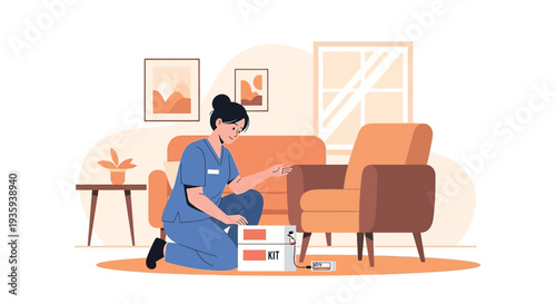 Nurse Assembling Furniture Kit for Patient Comfort in Home Healthcare Setting