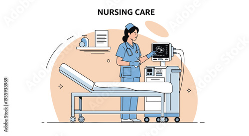 Nurse caring for patient with medical equipment in clinic room