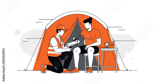 Paramedic Tending to Injured Athlete in Tent, First Aid, Medical Emergency, Sports Injury