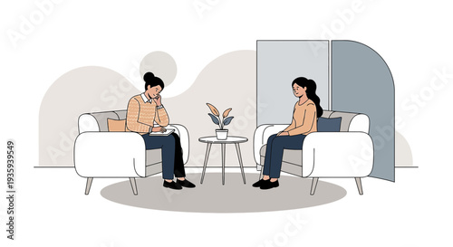 Therapist talking to patient in cozy office, mental health support, counseling session