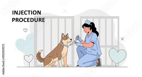 Veterinarian giving injection to dog in clinic, animal healthcare concept