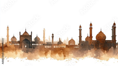 brown watercolor painting of lucknow 