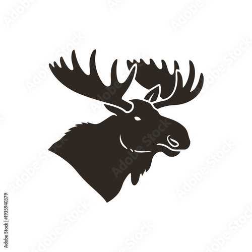 Majestic Moose Head Profile Silhouette Vector - North American Forest Wildlife Bull Moose Graphic