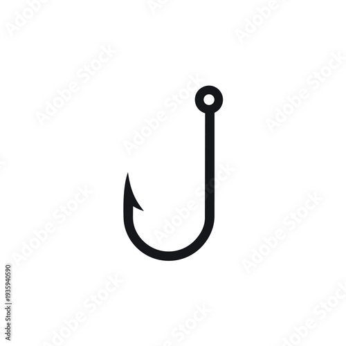 Fishing Hook Silhouette Vector - Sharp Angling Tackle Icon - Sport Fishing Equipment Graphic