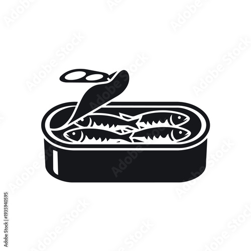 Canned Sardines Silhouette Vector - Open Tin of Fish Icon - Preserved Seafood Product Graphic