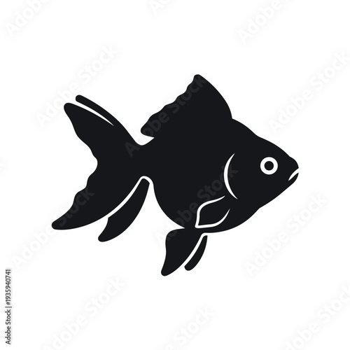 Common Goldfish Silhouette Vector - Carassius Auratus Ornamental Fish Icon - Freshwater Pet Aquarium Graphic