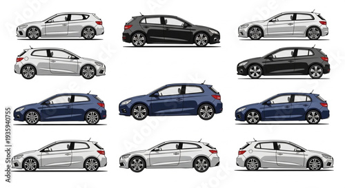 Collection of Various Cars Side View.