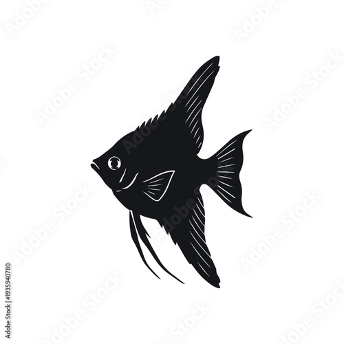 Freshwater Angelfish Silhouette Vector - Pterophyllum Scalare Ornamental Fish Icon - Tropical Aquarium Pet Graphic