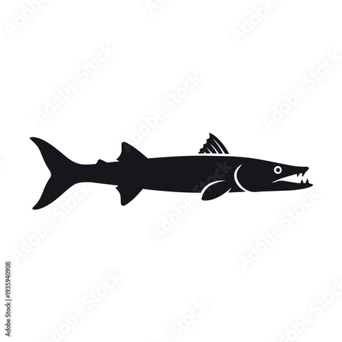 Great Barracuda Silhouette Vector - Sphyraena Barracuda Saltwater Predator Fish Icon - Marine Wildlife Graphic