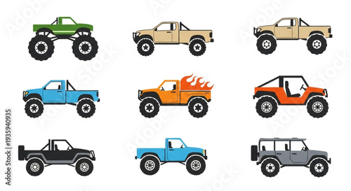 Collection of Various Cartoon Offroad Vehicles.