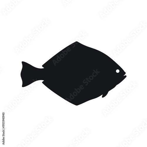 Flatfish Flounder Silhouette Vector - Marine Benthic Fish Icon - Saltwater Halibut Fishing Graphic