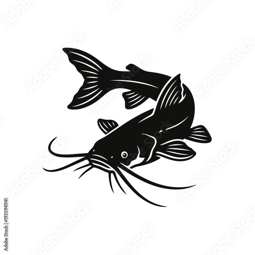 Channel Catfish Silhouette Vector Illustration - Freshwater Mudcat Fishing Graphic - Whiskered Game Fish Icon