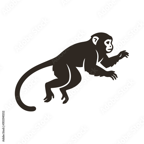 Agile Capuchin Monkey Silhouette Vector - Tropical Jungle Primate Wildlife Climbing Animal Graphic