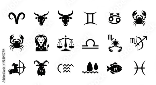 Collection of Zodiac Constellation Symbols and Astrology Icons.