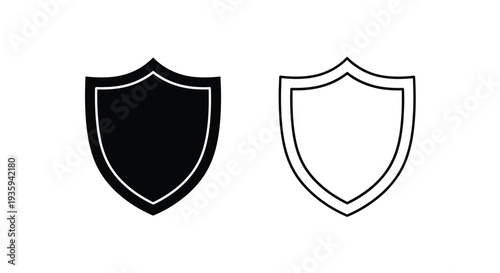 Minimalist Black and White Shield Icons Vector Set for Security, Protection, and Privacy Concepts – Solid and Outline Design Elements