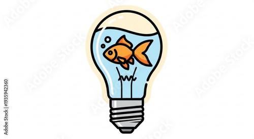 Creative orange fish swimming in lightbulb on transparent background