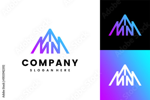 Abstract mountain peaks logo in gradient colors on a dark background, representing business or travel industry themes