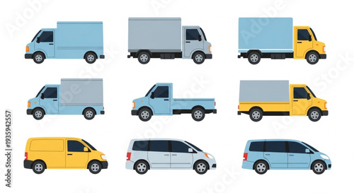 Collection of Various Delivery Vans and Trucks.