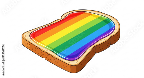 Rainbow colored toast with brown crust on transparent background