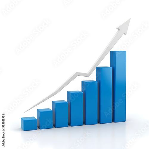 Free Download Blue 3D bar chart with upward arrow showing financial business growth isolated on white - GFXLoad