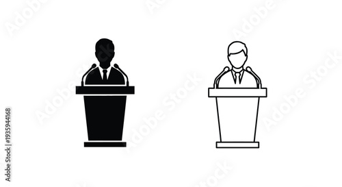 Professionals speaking at podiums Vector