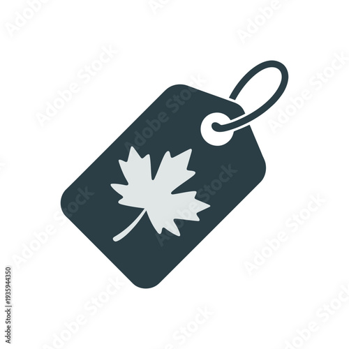 Maple leaf price tag icon signifies Canadian product origin or eco-friendly retail labeling.