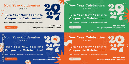 New Year Celebration Event 2027 Posters – Corporate Party Promotions, Fireworks, Confetti & Modern Business Event Designs