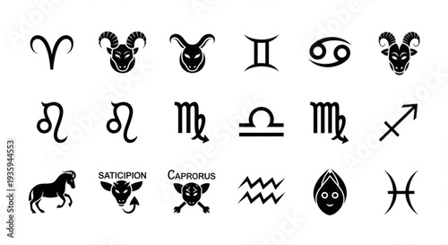 Collection of Zodiac Constellation Symbols and Icons.