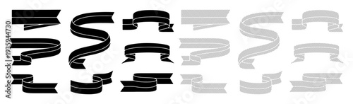 Collection of elegant black ribbons and banners for design and decoration