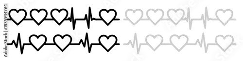Two electrocardiogram lines with heart symbols, one in black and one in gray.