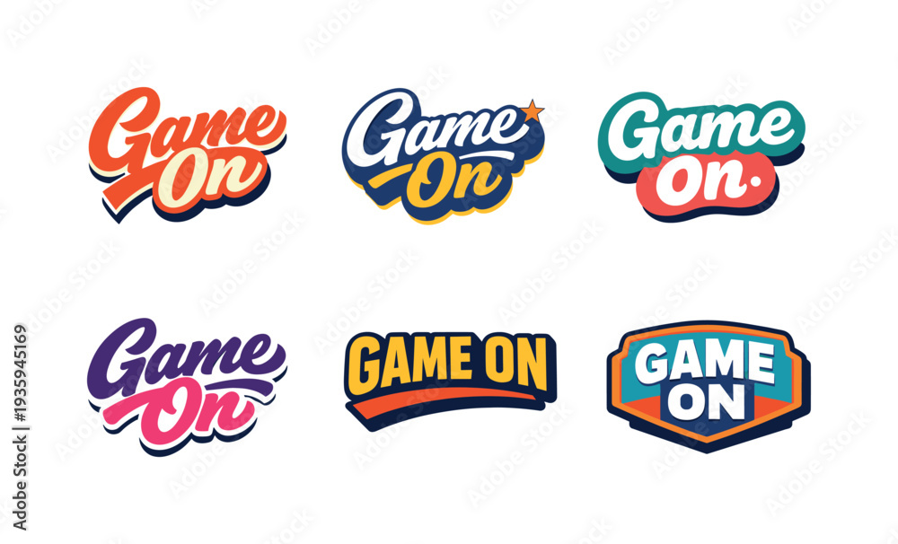 Fototapeta premium Game On Logos. Modern flat holiday banner design highlighting modern lettering logo set for Game On created for high-demand stock